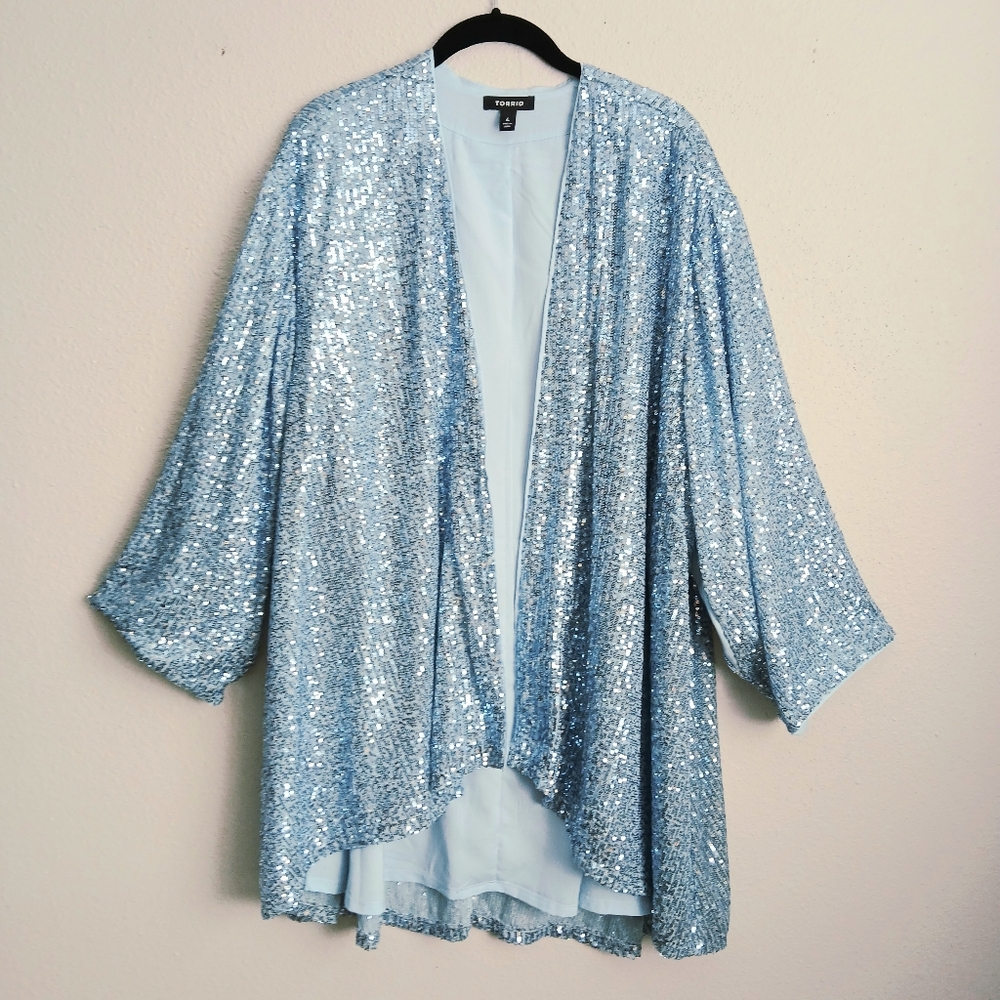 Torrid Light Blue Sequin Jacket - image 3
